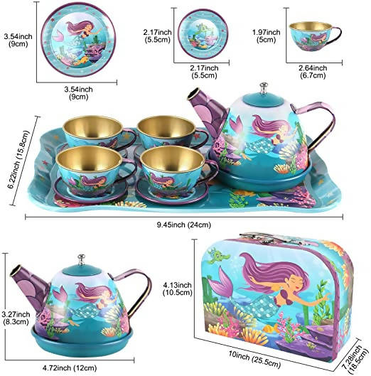 Liberty Imports Mermaid Teapot Set for Kids Tea Party Kitchen Pretend Play