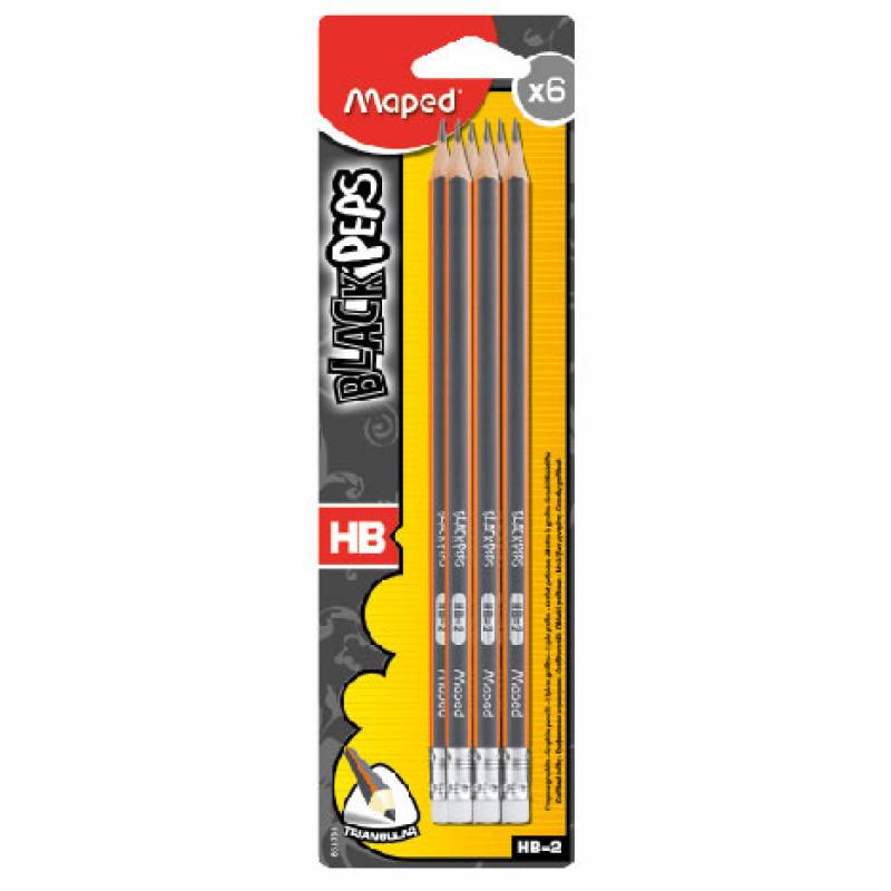 Black peps Graphite 2 Pencil With Eraser 6 Pack