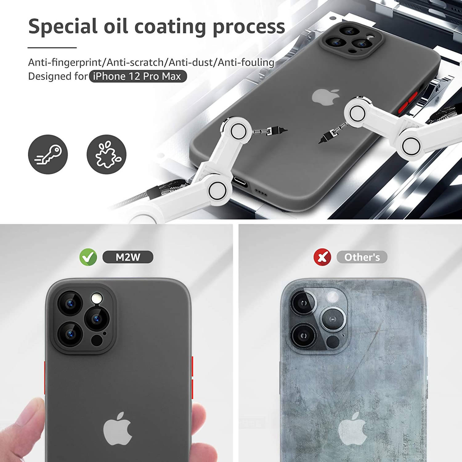 M2W iphone12 Pro Max Silicone Case With Camera Protection Black