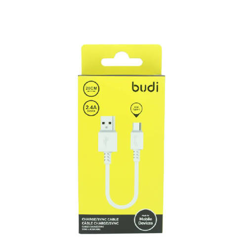 Budi M8J011T20 USB Type-C 20CM 2.4A Faster-WHITE