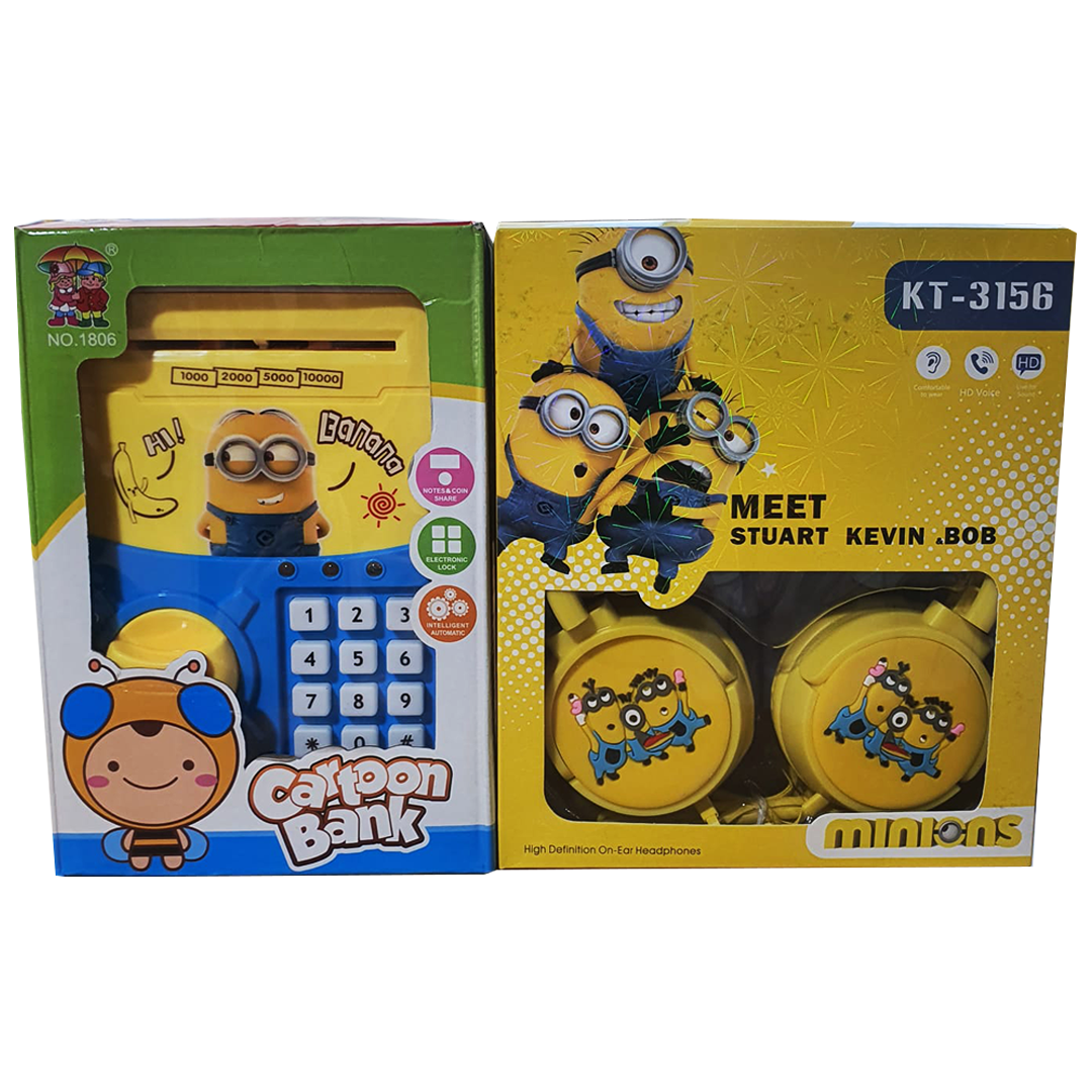 Minion Cartoon Money Bank & Minion Music Stereo HeadPhones - Bundle Offer