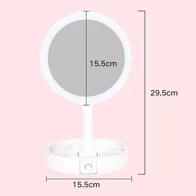 Lieve Foldable LED Cosmetic Mirror with Light Portable 360 Rotating Beauty Three-Fold Double-Sided Vanity Counter Table Lamp