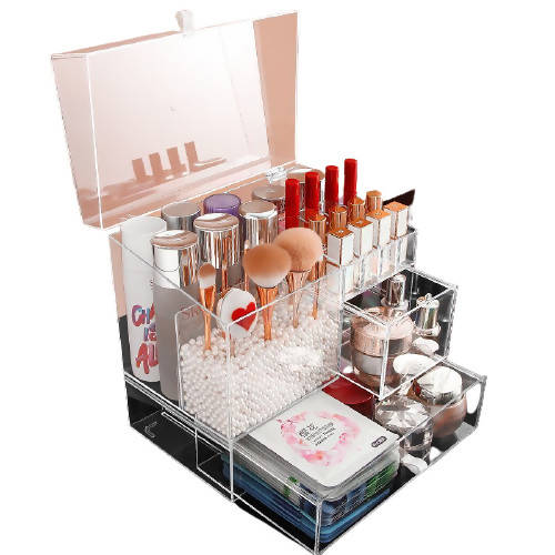 MOOCHI Makeup Organizer With Pearls Display Case For Brushes Lipsticks Skin Care Jewelry