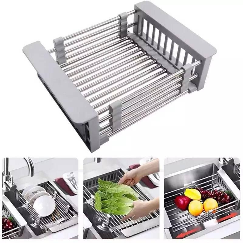 Steel Adjustable Dish Drying Rack For Home Kitchen Outdoor BBQ Telescopic Filter Basket Kitchen Sink Drainage Rack