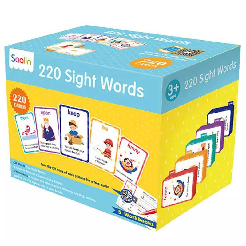 220 Sight Words +5 Workbooks Children's English Card Set