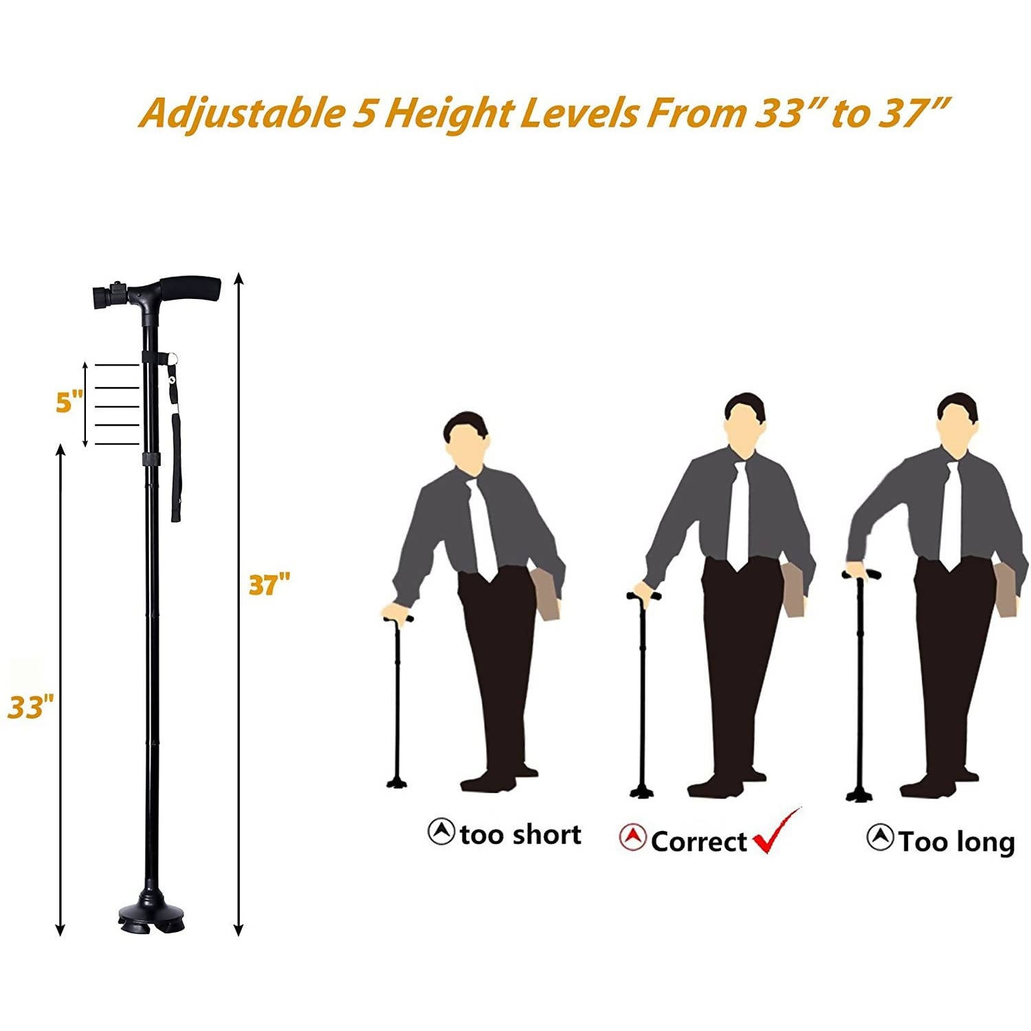 Ohuhu Walking Cane With LED Light Black