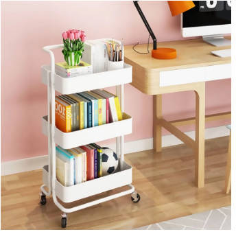 3 Tier Storage Organizer Rack Movable Kitchen Bathroom Shelf Metal Rolling Trolley Cart Basket Stand Wheels Save Space Holder