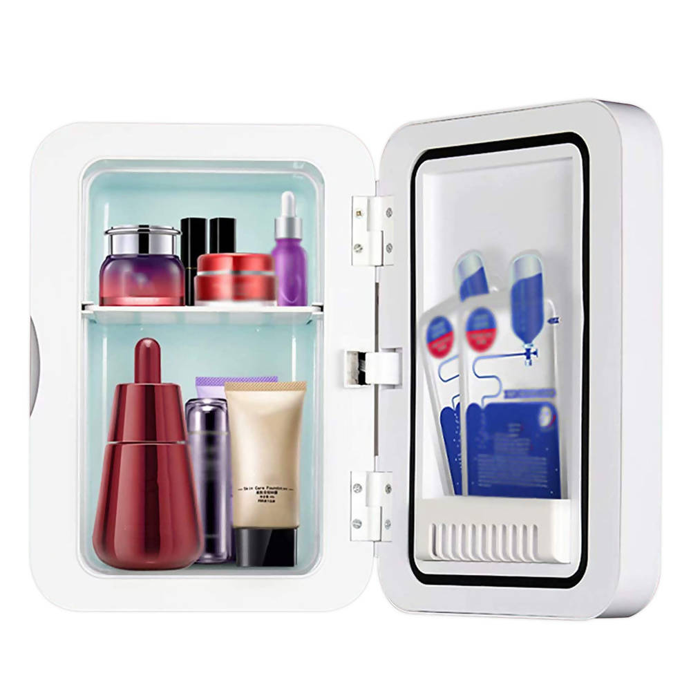 Cooseon Mini Fridge For Beauty Accessories With Led Light Mirror 8L White