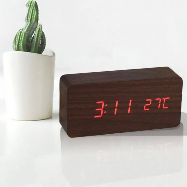 Digital Wooden Display Stylish Alarm Clock With Temperature