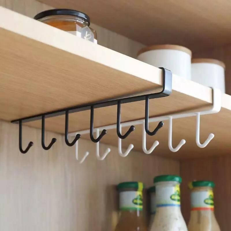 New Iron 6 Hooks Storage Shelf Metal Under Shelf Mug Cup Cupboard Kitchen Organiser Hanging Rack Holder Wardrobe Cabinet Hook