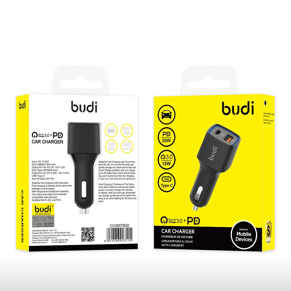 Budi Type C Quick Car Charger White