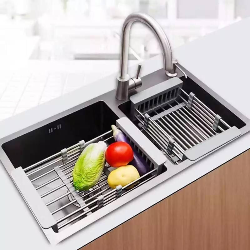 Steel Adjustable Dish Drying Rack For Home Kitchen Outdoor BBQ Telescopic Filter Basket Kitchen Sink Drainage Rack