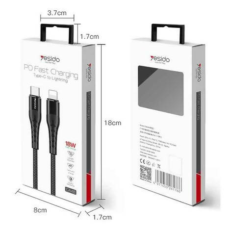 Yesido Fast To Lightning Charging Cable 18Watt Black