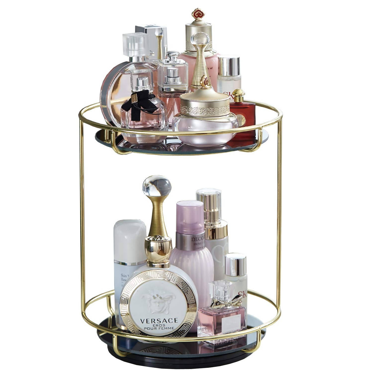 Makeup Organizer With Spin Rotating 2 Layer Tray For Perfume Luxury Makeup Organizer