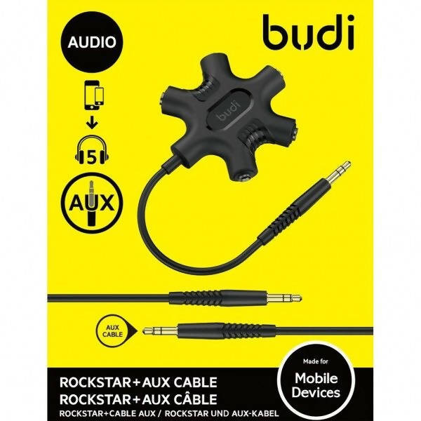 Budi M8J123 Rockstar+AUX Cable - Black