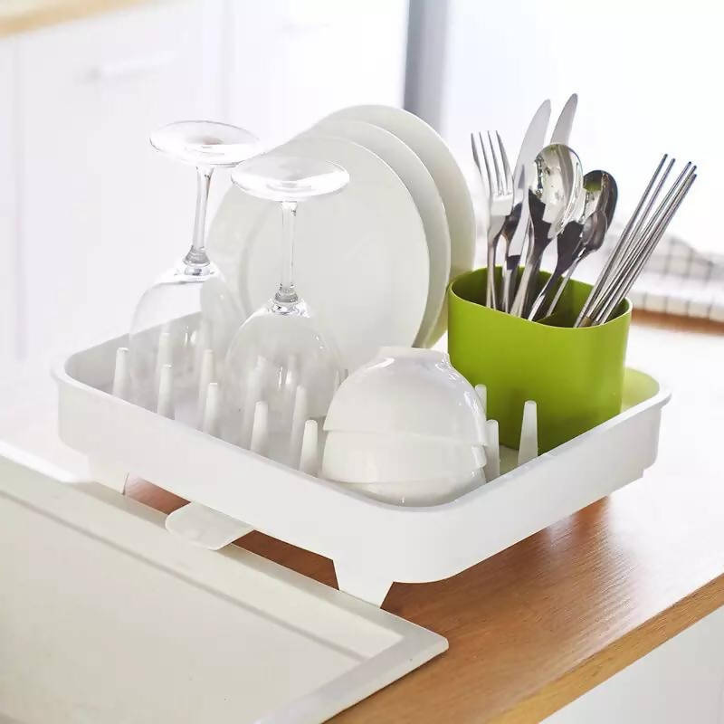 Wet and dry dual purpose simple Japanese style retractable shelf classified storage kitchen dish drain rack