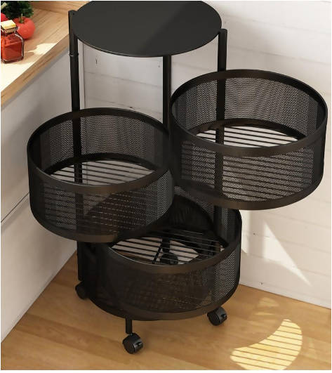 Kitchen Rotating Shelf 360 Degree Baskets Fruit Vegetable Storage Rack Floor Round Household Multi Function Shelf With Wheels