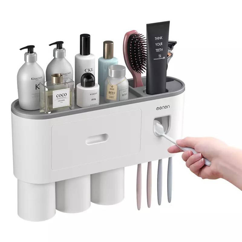 Wall-mounted Toothbrush Holder Automatic Toothpaste Squeezer Dispenser Magnetic Adsorption Inverted Cup Bathroom Accessories Set