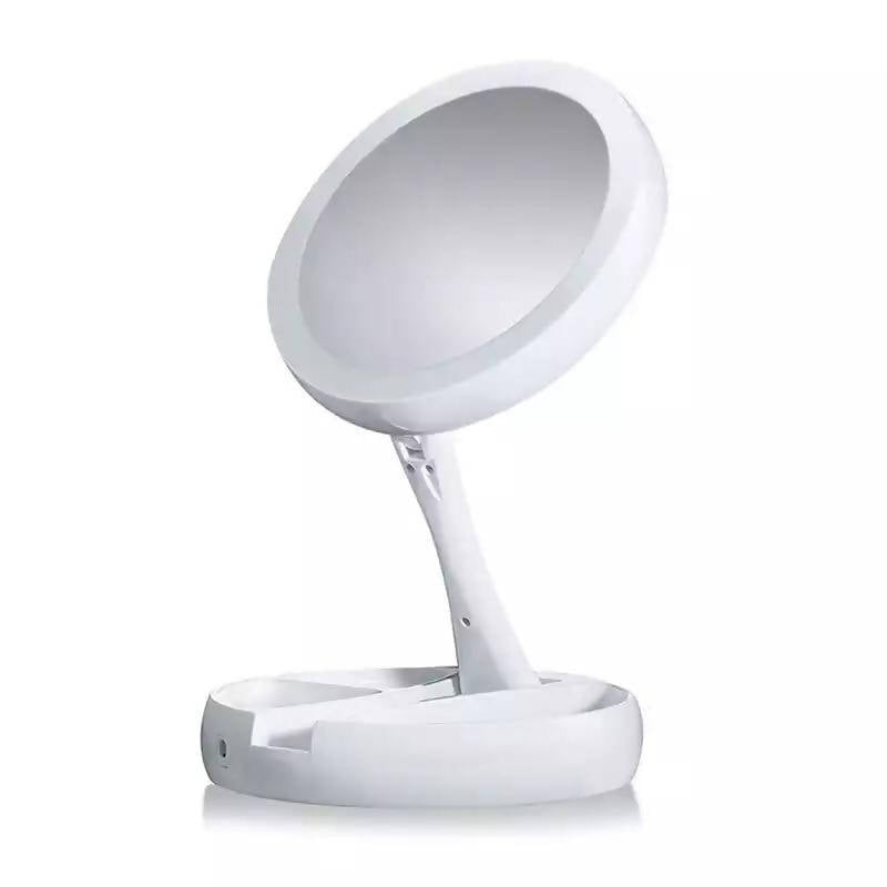 Lieve Foldable LED Cosmetic Mirror with Light Portable 360 Rotating Beauty Three-Fold Double-Sided Vanity Counter Table Lamp