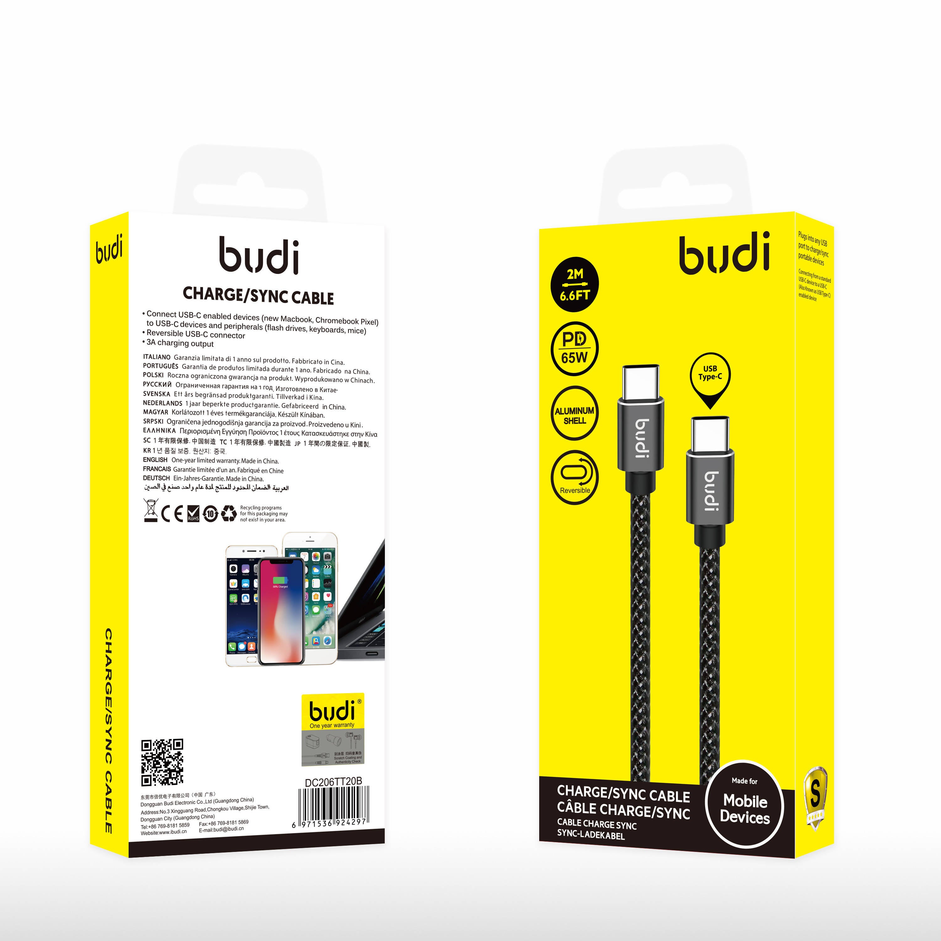 Budi USB C Fast Charging Aluminium Shell Black