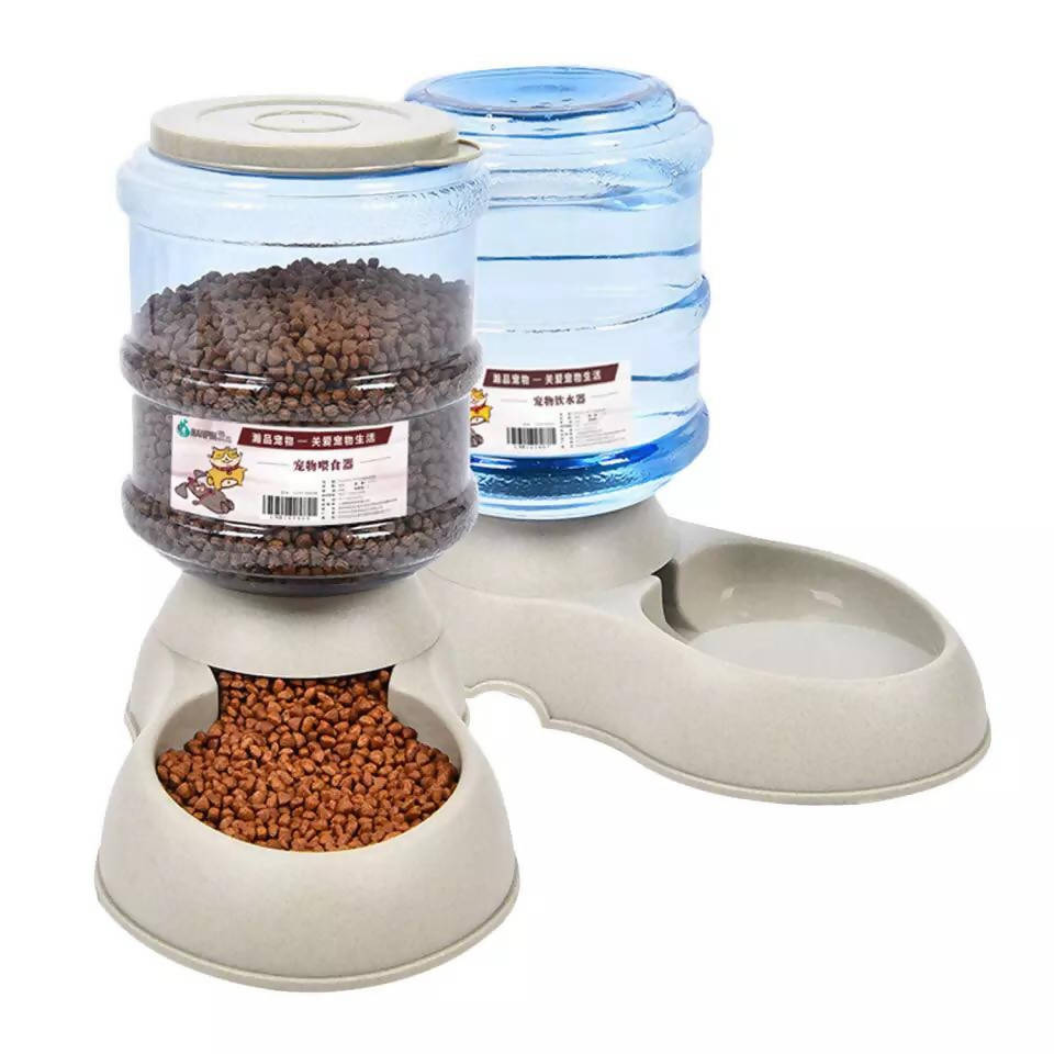 Behogar Besegad 1 Gallon Automatic Pet Food Water Dispenser Solution Feeder Waterer Food Storage Bottle Bowl Dish for Cat Dogs