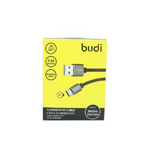 Budi M8J180T3M USB Type-C 3M 2.4A Faster-BLACK