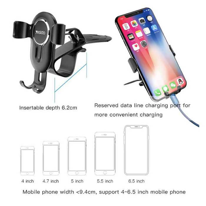 Yesido Gravity Car Holder For iphone Samsung Cell Mobile Phone Holder Black