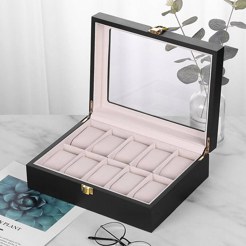 Watch Organizer Box For 10 Pieces WB-08 | watch storage | box | jewelry box | timepiece storage | luxury accessories | organizational products | elegant design | secure lock | Halabh.com