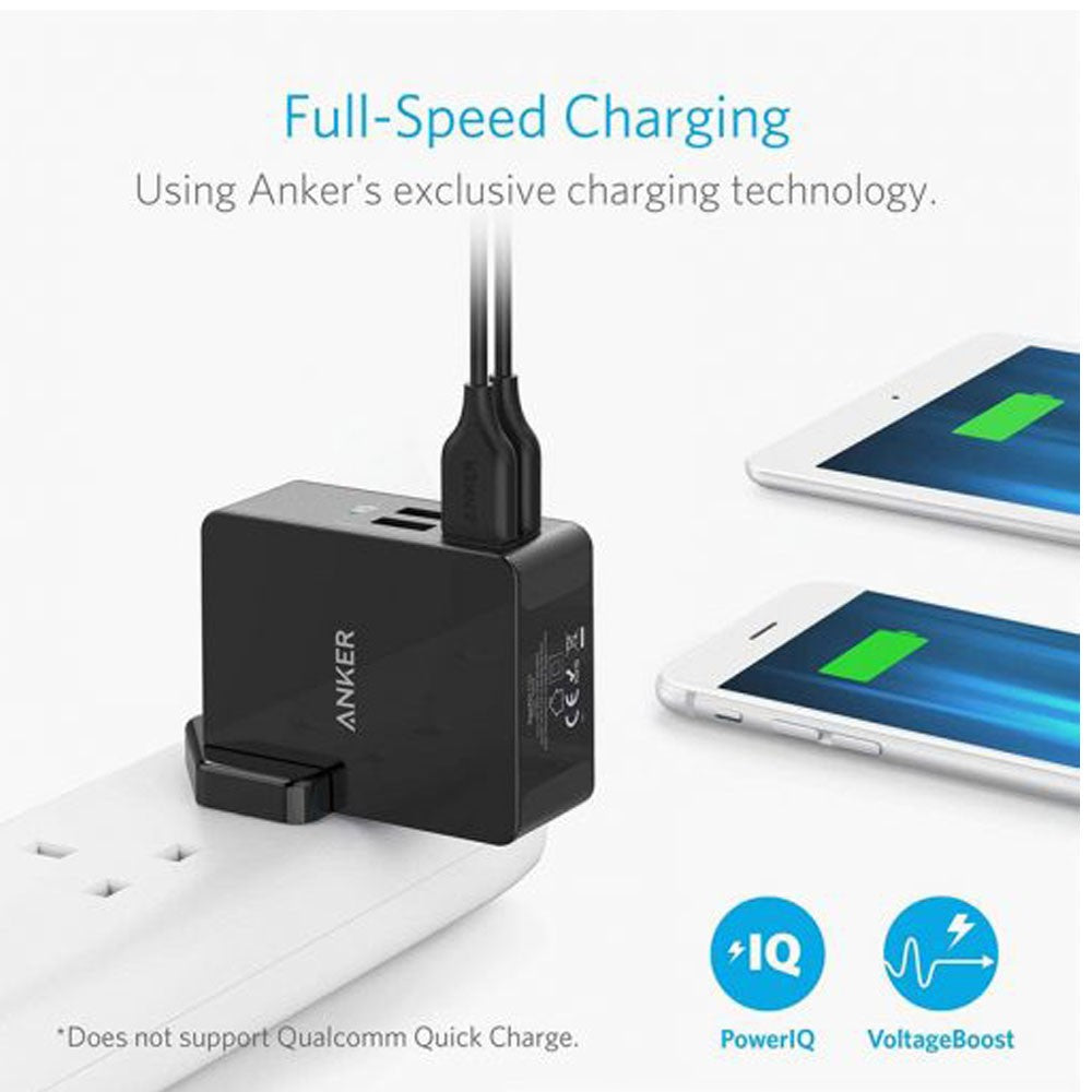 Anker PowerPort Wall Charger With 4 Ports Lite Charger 27W  Black