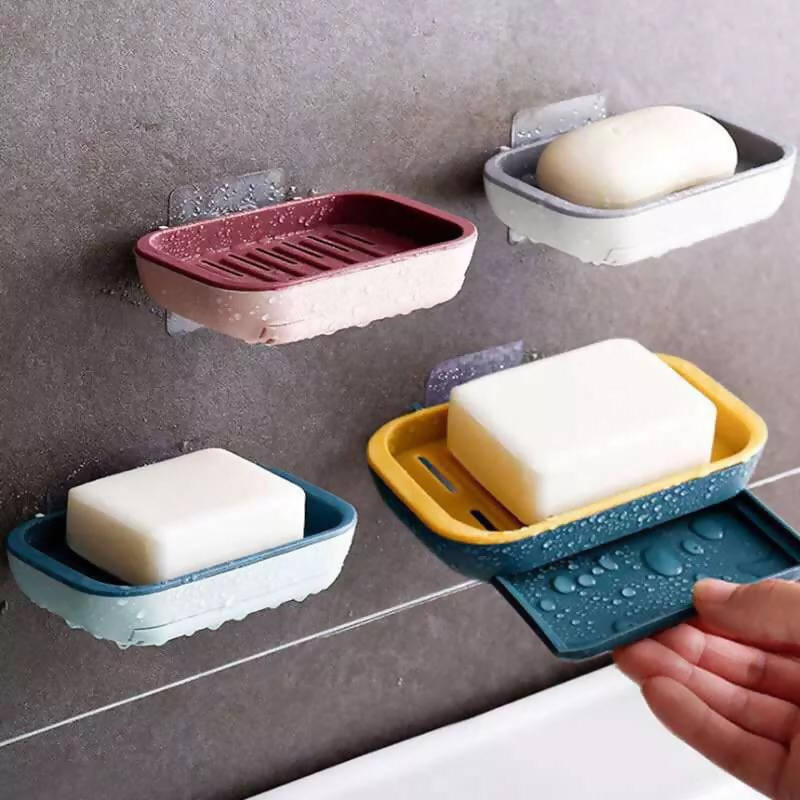 Soap Holder Bathroom Shower Soap Dish Shower Plates Soap Storage Box With Drain Wall Mounted Self Adhesive Plastic Supplies 1pc