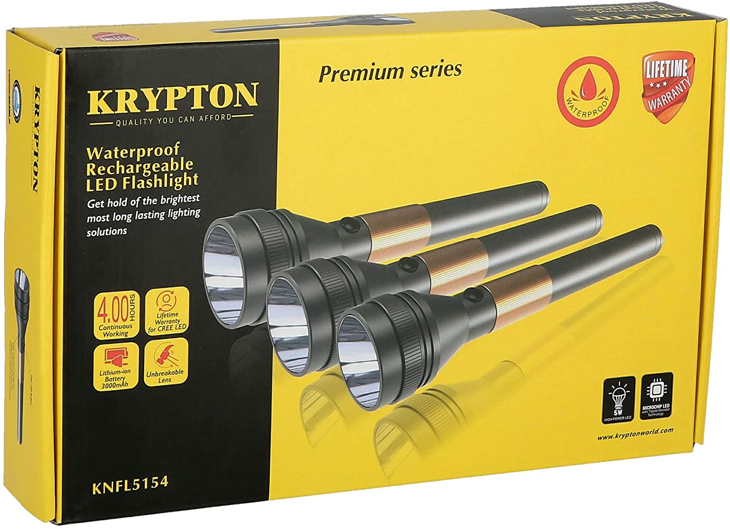 Krypton  Rechargeable LED Flashlight Waterproof Silver & Gold