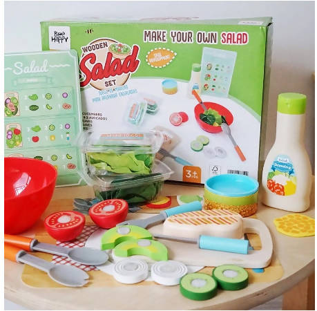 Qwz Kids Wooden Kitchen Toy Stimulation Induction Cooker Burger Barbecue Salad Series Children Play House Cooking Pretend Play Set