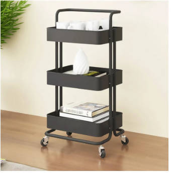 3 Tier Storage Organizer Rack Movable Kitchen Bathroom Shelf Metal Rolling Trolley Cart Basket Stand Wheels Save Space Holder