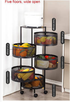 Kitchen Rotating Shelf 360 Degree Baskets Fruit Vegetable Storage Rack Floor Round Household Multi Function Shelf With Wheels