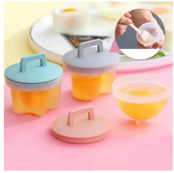 4 Pcs Set Cute Egg Boiler Plastic Egg Poacher Set Breakfast Steamed Egg Mould Egg Mold Form With Lid Brush