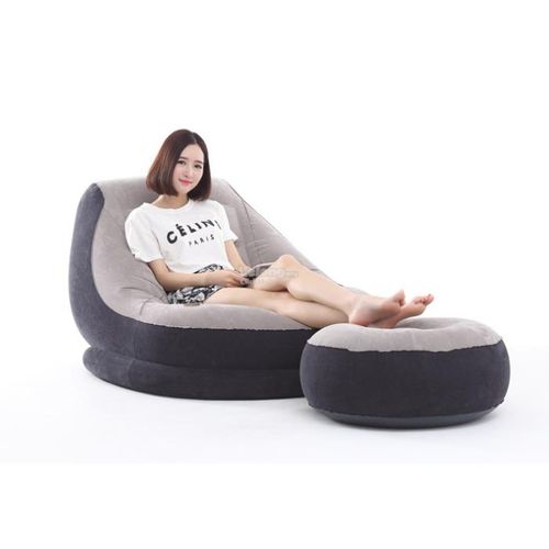 Intex Ultra Lounge Inflatable Flocked Air Sofa Chair Ottoman Grey & Black 51 x 39 x 30