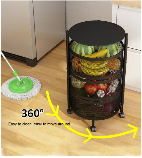 Kitchen Rotating Shelf 360 Degree Baskets Fruit Vegetable Storage Rack Floor Round Household Multi Function Shelf With Wheels