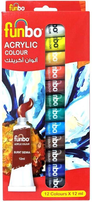 Funbo Acrylic Paint Set 12 Colors X 12ml Tubes FO-ACRYLIC-1212