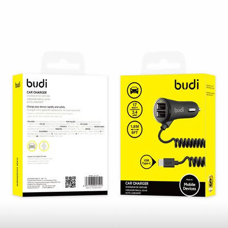 Budi Watt Car Charger with Cable Black