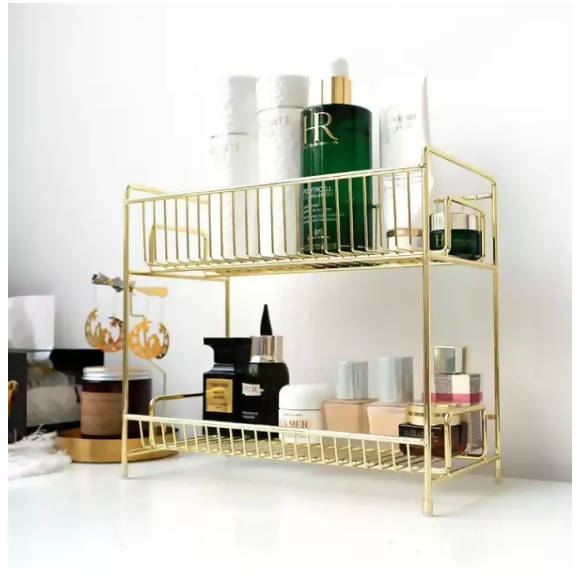 2 Layers Metal Cosmetics Storage Rack Bathroom Makeup Organizer