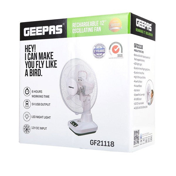 Geepas 12 Inch Rechargeable Oscillating Fan | in Bahrain | Halabh.com