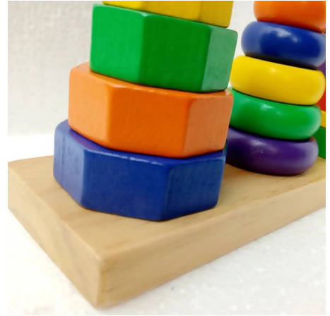 Ootdty Children Educational Toys Three Pillar Rainbow Building Set Wooden Three Column Tower Girls Boys Puzzle Toy