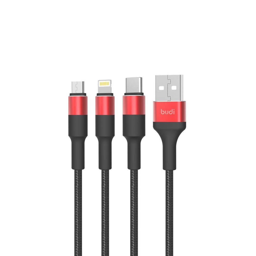 Budi 3 in 1 Charge Cable Powerline Fast Cable Black & Red