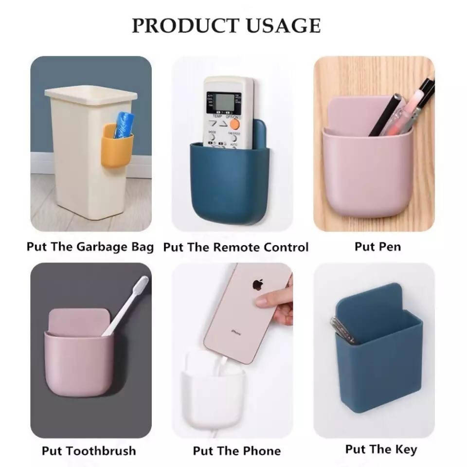 Wall-Mounted Storage Box Mobile Phone Plug Holder TV Air Conditioner Remote Control Storage Organizer Box Self-adhesive Box Case