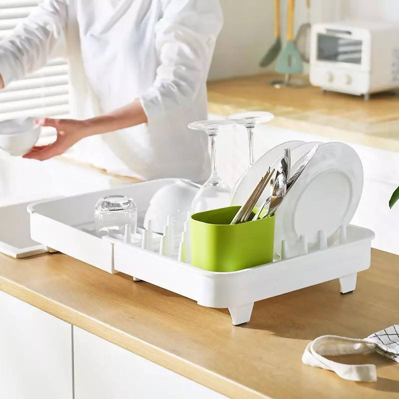 Wet and dry dual purpose simple Japanese style retractable shelf classified storage kitchen dish drain rack