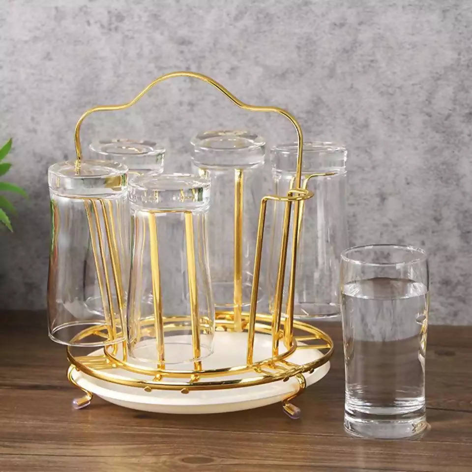 Modern Gold Mug Holder Metal 6 Drainer RackTree Glasses Kitchen Organizer