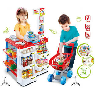 Simulation Luxury Supermarket Set Cash Register Shopping Cart Girls Pretend Play Toys Kid Education Toys For Girls Grocery Cart