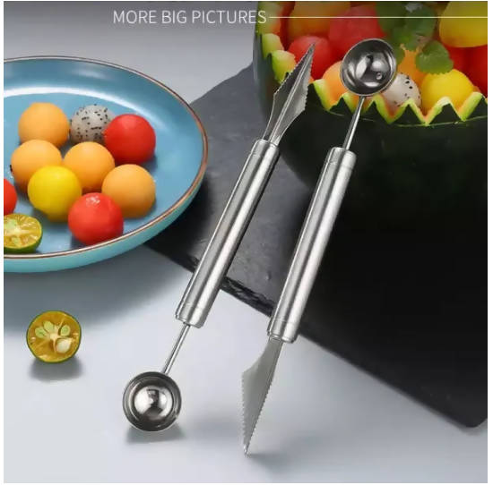 304 Stainless Steel Double Headed Fruit Scoop Watermelon Ice Cream Ball Scoop Melon Opener Creative Carving Knife