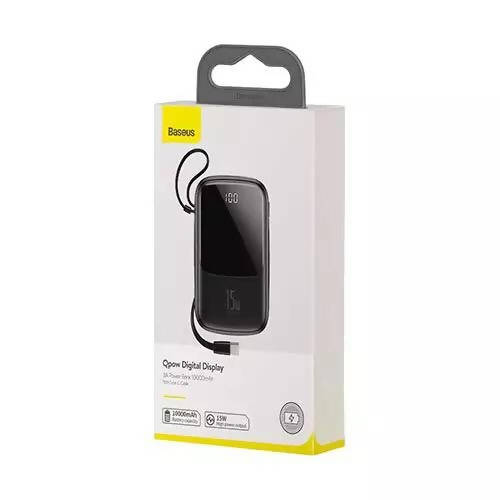 Baseus Q pow 3A Digital Display 10.000 10400mahmah Power Bank + Lightning Charging Header PPQD-B01 Black