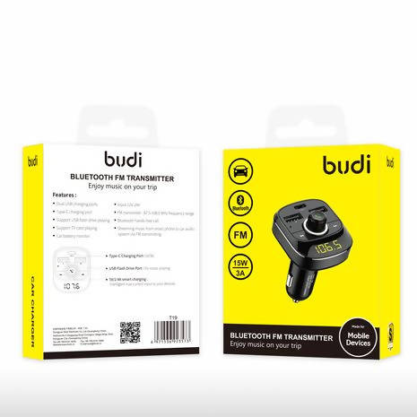 Budi Bluetooth Hands Free Fm Transmitter Black